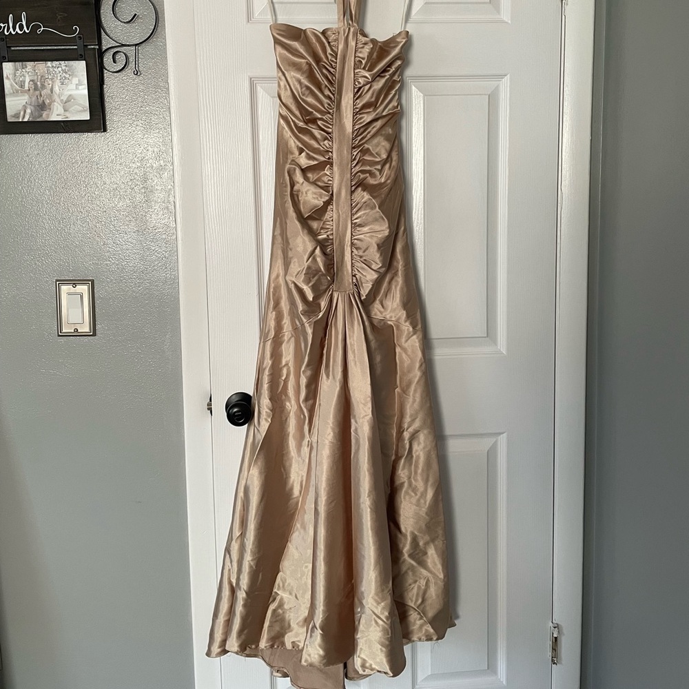 Beautiful formal gold satin dress for prom/wedding.
